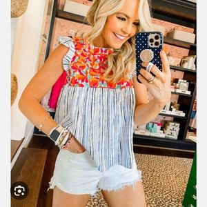 THML Flutter Sleeve Embroidered Top